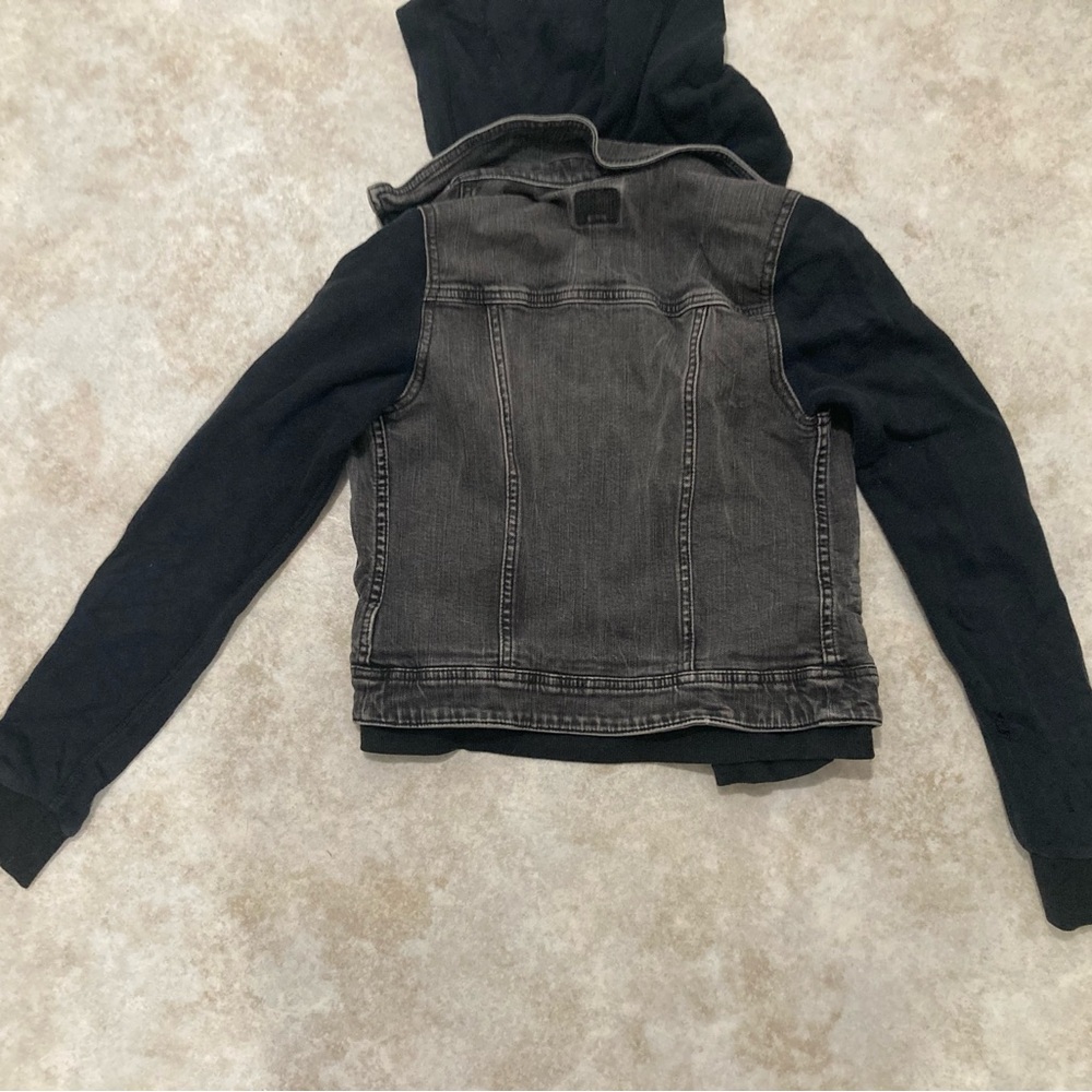 AEO 🦅 Black Denim Vest Sweatshirt Hoodie Jacket - Picture 5 of 11